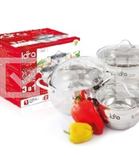 Набор посуды LARA LR02-86 Apple 6 предметов (кастрюли: 2.0 л, 3.6 л, 6.1 л)