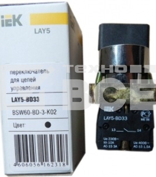 Переключатель LAY5-BD33 на 3 полож. черн. I-O-II станд. ручка ИЭК BSW60-BD-3-K02