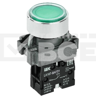 Кнопка IEK LA167-BAF31 d=22мм 1з зеленая