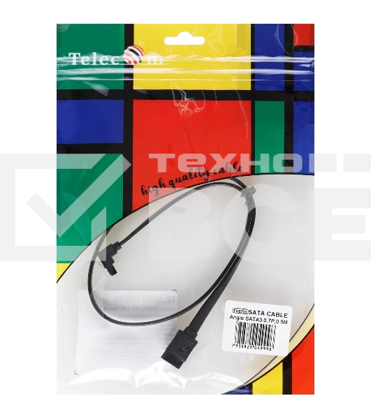 Кабель SATA M --SATA M 3.0V 7 pin  угловой разъем Telecom  0.5m <TUS705-0.5M>