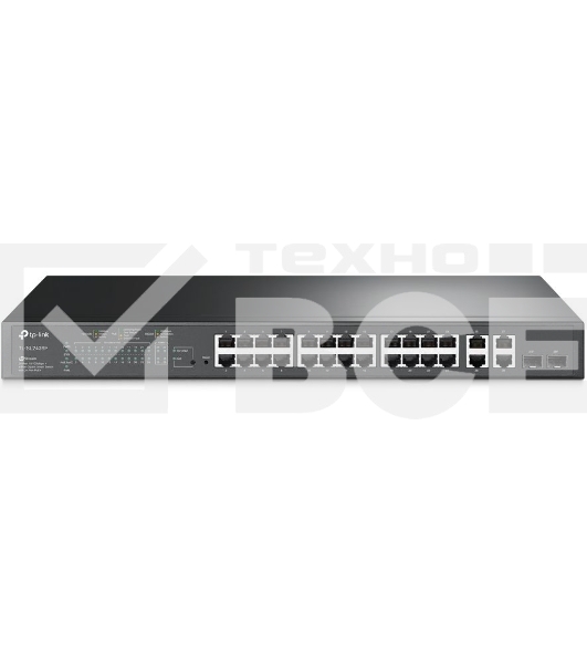 Сетевой коммутатор JetStream 24-port 10/100Mbps + 4-port Gigabit L2 Smart Switch with 24-port PoE+, PoE budget up to 250W, support PoE power management, with abundant L2 features,1U rack mountable, full managed via web UI/CLI/SSH/Telnet/SNMP