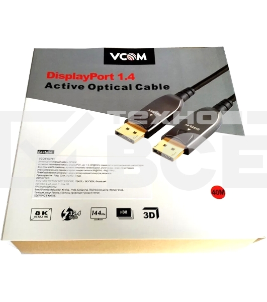 Активный оптический кабель VCOM D3751-40M DP1.4 32GBs/8K@60Hz 40м <D3751-40M>