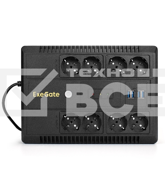 Источник бесперебойного питания ExeGate NEO NNB-850.LED.AVR.8SH.CH <850VA/510W, LED, AVR, 8*Schuko, 4*USB-порта для зарядки, Black>
