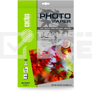 Фотобумага Cactus CS-GA4180100 A4/180г/м2/100л./белый глянцевое для струйной печати