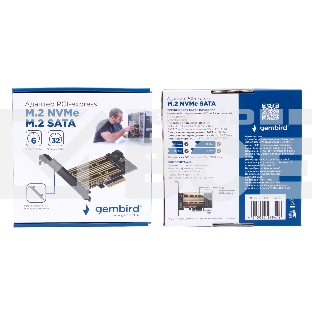 Адаптер для двух SSD M.2 (NVMe+SATA) в разъем PCI-e Gembird MF-PCIE-NVME-SATA, коробка