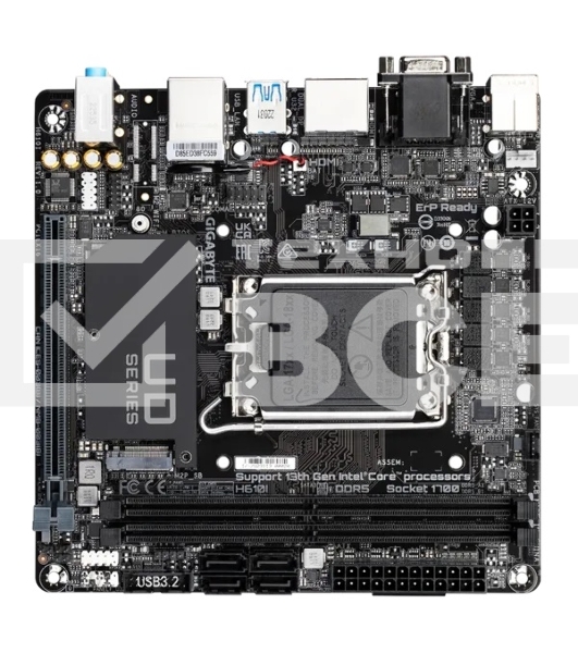 Материнская плата Gigabyte H610I, LGA 1700, Intel H610, 2xDDR5, 4xSATA, 1xM.2, 1xPCIe 4.0 x16, 1xHDMI, 1xVGA, 2xDP, 1x 1Gb LAN, 2xUSB-A 3.2 Gen 1, 4xUSB-A 2.0, 3x 3.5 мм, 7.1, Mini-ITX