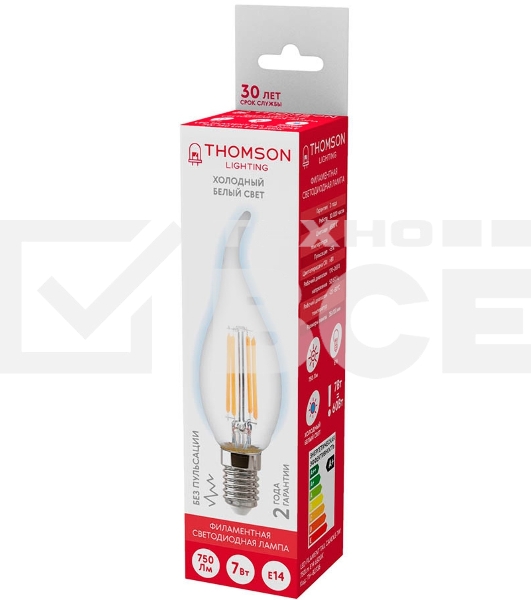 Лампа светодиодная Hiper THOMSON LED FILAMENT TAIL CANDLE 7W 750Lm E14 6500K