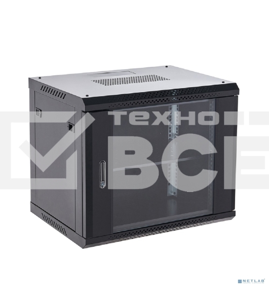 Настенный шкаф Rexant RAL 9005 19' 9U 600×450×501 (ШxГxВ), дверь стекло, металлическая задняя стенка, боковые съемные стенки