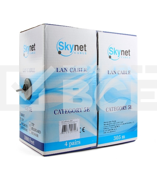 Кабель SkyNet Light UTP outdoor 4x2x0,46, медный, FLUKE TEST, кат.5e, однож., 305 м, box, черный