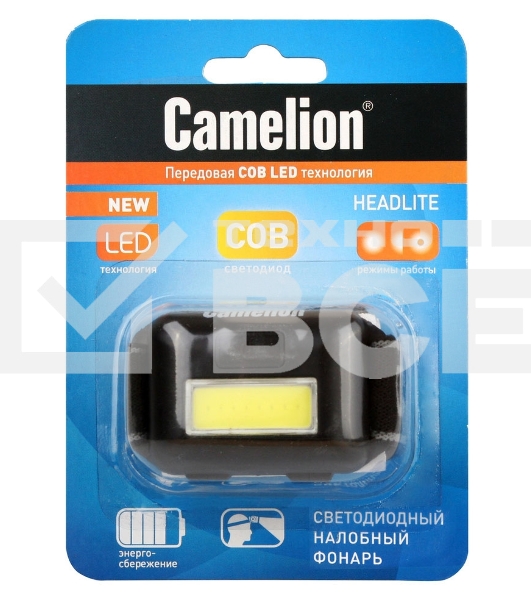 Фонарь налобный Camelion LED5355 черный 1Вт лам.:светодиод. AAAx3 (13748)