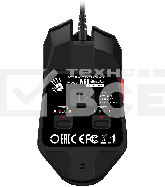 Мышь проводная A4Tech Bloody W60 Max Mini черный, 12000 dpi, USB, кнопки - 9