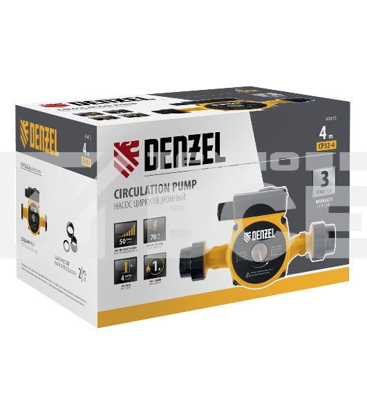 Циркуляционный насос Denzel CP32-4, напор 4 м, 50 л/мин, 1 м кабель, монт. длина 180 мм