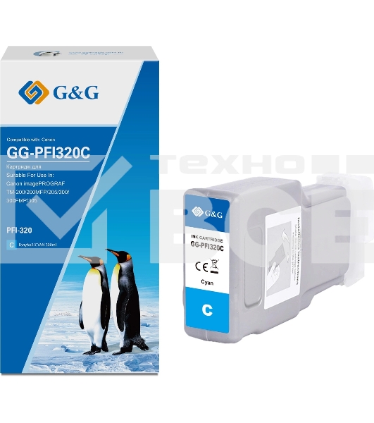 Картридж струйный G&G GG-PFI320C (PFI-320C) голубой (300 мл) для Canon imagePROGRAF TM-200/200MFP/205/300/300MFP/305