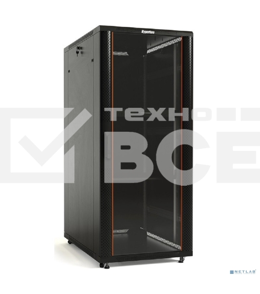 Шкаф напольный Hyperline TTB-4268-AS-RAL9004 19-дюймовый, 42U, 2055x 600х 800 мм (ВхШхГ), передняя стеклянная дверь со стальными перфорированными боковинами, задняя дверь сплошная, ручка с замком