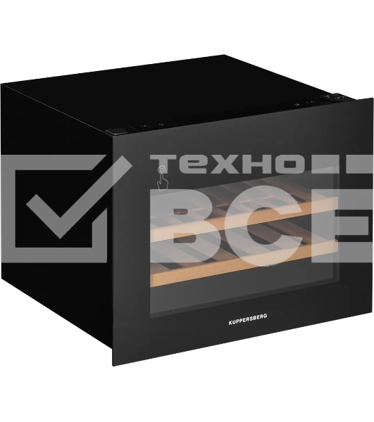 Винный шкаф Kuppersberg RBW 46, встраиваемый, High-Tech, объем 62 л, вместимость 28 бутылок, диапазон температуры 5-20 градусов, сенсорное открытие двери, 2 полки из бука, LCD дисплей, уровень шума 40 дБ, черный