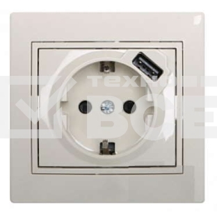 Розетка 1-м СП Мира 16А с з/к +USB крем. LEZARD 701-0303-181