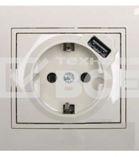 Розетка 1-м СП Мира 16А с з/к +USB крем. LEZARD 701-0303-181