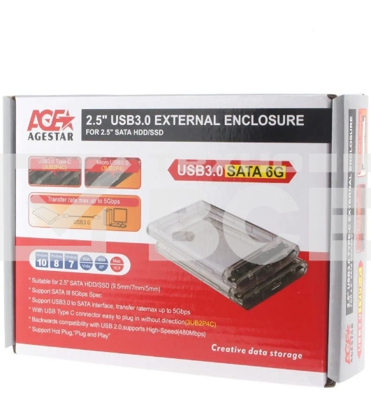 Внешний корпус для HDD/SSD AgeStar 3UB2P4C SATA III пластик прозрачный 2.5