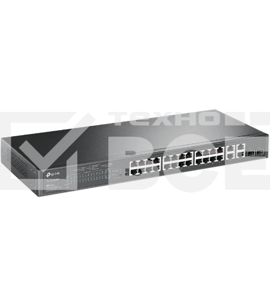 Сетевой коммутатор JetStream 24-port 10/100Mbps + 4-port Gigabit L2 Smart Switch with 24-port PoE+, PoE budget up to 250W, support PoE power management, with abundant L2 features,1U rack mountable, full managed via web UI/CLI/SSH/Telnet/SNMP