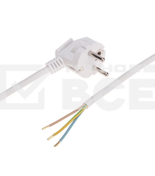 Шнур электрический с вилкой Rexant ПВС 3х1,0 мм², 2м белый