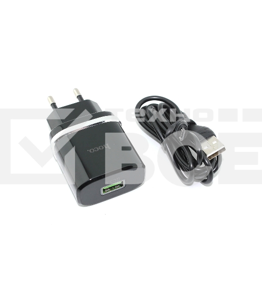 Блок питания (сетевой адаптер) HOCO С12Q Smart QC3.0, кабель Micro USB, USB, 5V, 3.0A, черный
