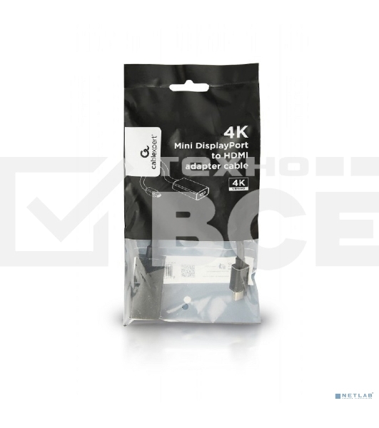 Переходник miniDisplayPort -> HDMI, Cablexpert A-mDPM-HDMIF4K-01, 4K, 20M/19F, кабель 15см, черный, пакет