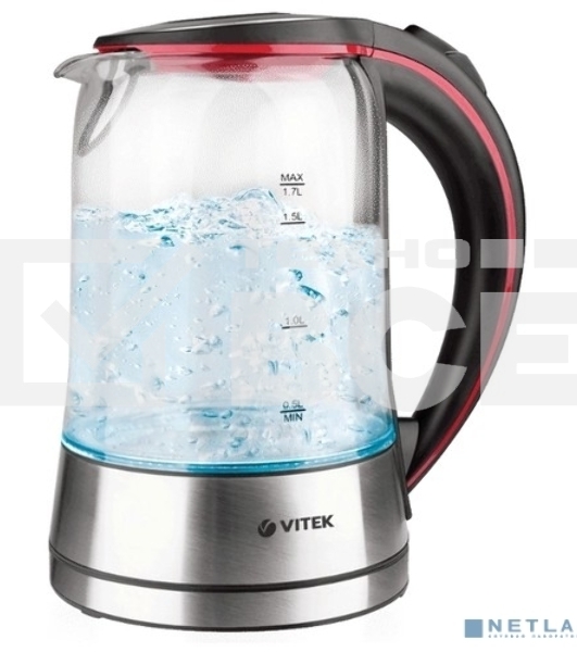 Чайник электрический Vitek VT-7009 1.7л. 2200Вт серебристый (корпус: стекло)
