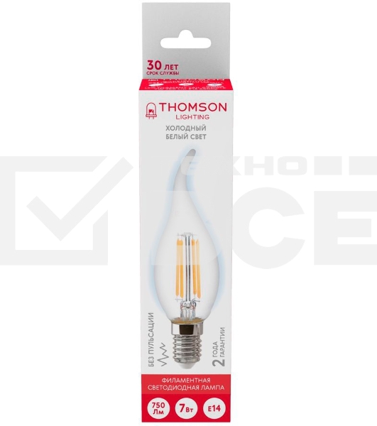 Лампа светодиодная Hiper THOMSON LED FILAMENT TAIL CANDLE 7W 750Lm E14 6500K