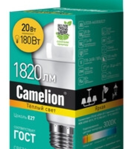 Лампа cветодиодная Camelion LED20-A65/830/E27 20Вт 220В 13164