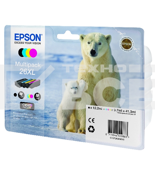 Картридж струйный Epson C13T26364010 черный/голубой/желтый/пурпурный набор карт. для Epson XP-600/605/700/710/800