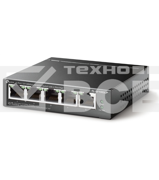 Коммутатор 5-Port 10/100Mbps Unmanaged Switch with 4-Port PoE, meta case, desktop mount, PoE budget 41W.