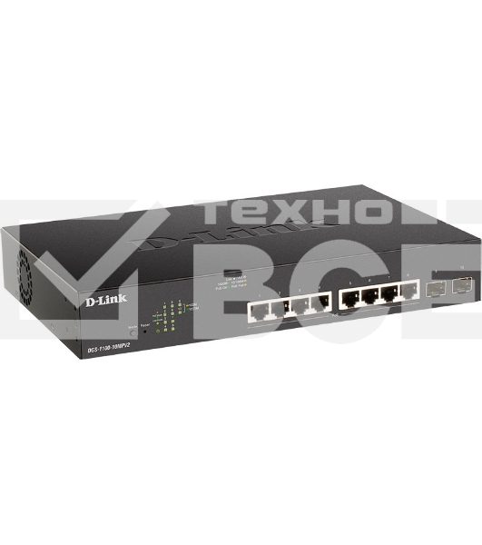 Настраиваемый L2 коммутатор D-Link DGS-1100-10MPV2/A3A с 8 портами 10/100/1000Base-T и 2 портами 1000Base-X SFP (8 портов PoE 802.3af/at, PoE-бюджет 130 Вт)