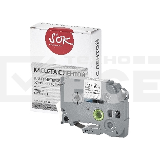 Кассета с лентой S'OK by Sakura Printing TZES131 для Brother, черный на прозрачном, 12мм/8м, наклейка
