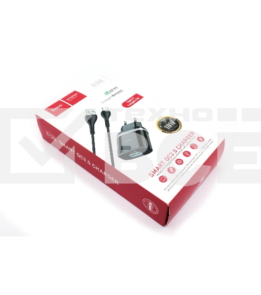 Блок питания (сетевой адаптер) HOCO С12Q Smart QC3.0, кабель Type-C-USB, 5V, 3.0A, черный