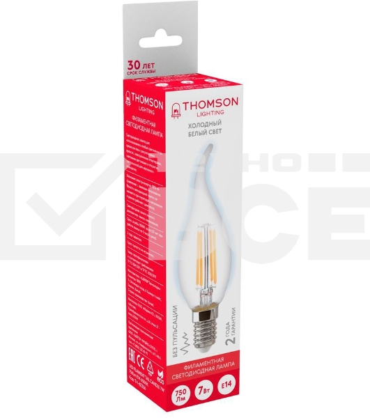 Лампа светодиодная Hiper THOMSON LED FILAMENT TAIL CANDLE 7W 750Lm E14 6500K