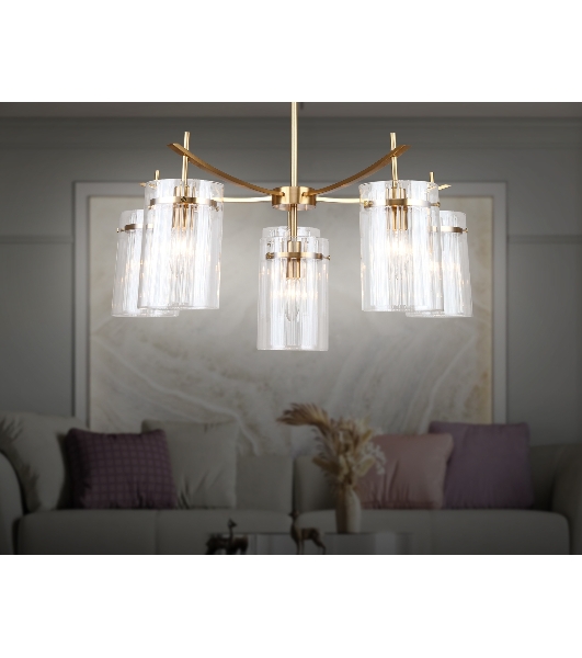 Люстра Ambrella light LH56031/5+1 BS/CL латунь/прозрачный E14*6 max 40W D680*1200