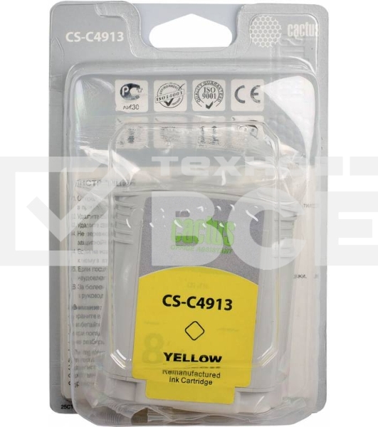 Картридж струйный Cactus CS-C4913 №82 жёлтый (72 мл) для HP Design Jet 500/800C