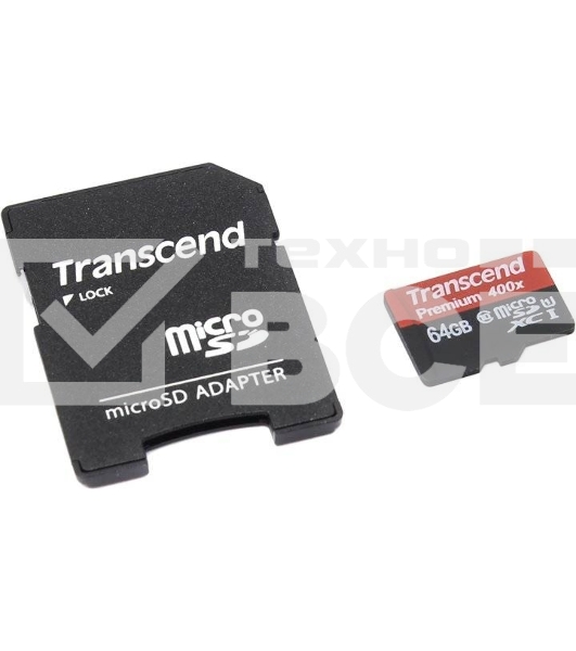 Флеш карта microSDXC 64Gb Class10 Transcend TS64GUSDU1 + adapter