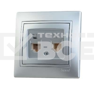 Розетка компьютерная + телеф. СП Мира RJ11 + RJ45 метал. сер. Lezard 701-1010-143
