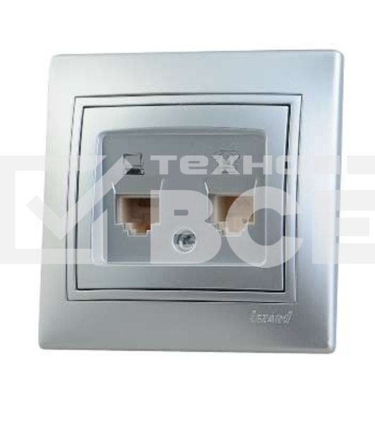 Розетка компьютерная + телеф. СП Мира RJ11 + RJ45 метал. сер. Lezard 701-1010-143