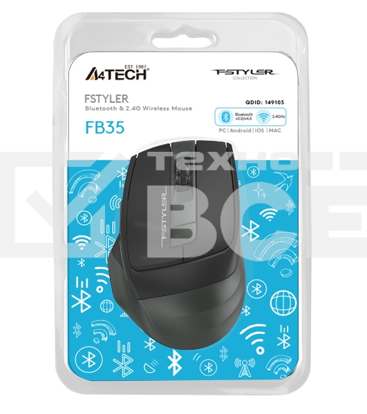 Мышь беспроводная A4Tech Fstyler FB35 зеленый/черный, 2000 dpi, радиоканал, Bluetooth, USB, кнопки - 6