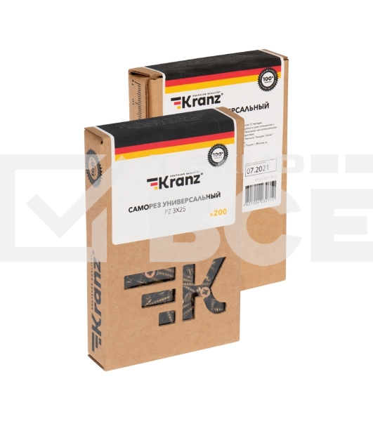 Саморез универсальный KRANZ 3х25, желтый цинк, короб (200 шт./уп.)