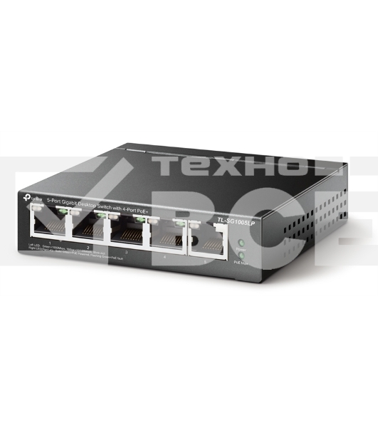 Коммутатор TP-Link 5-Port Gigabit Unmanaged Switch with 4-Port PoE+, metal case, desktop mount, PoE budget 40W.