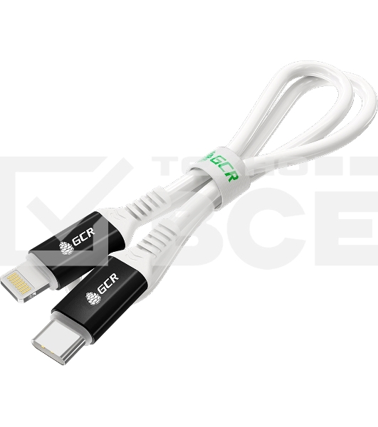 Кабель GCR PREMIUM 1.5m TypeC/Lightning MFI POWER DELIVERY 18 W, быстрая зарядка, белый силикон, AL case черный, белый ПВХ, GCR-53466