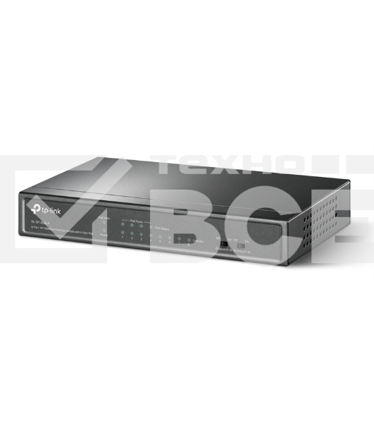 Коммутатор TP-Link 8-Port 10/100Mbps Unmanaged Switch with 4-Port PoE, metal case, desktop mount, PoE budget 41W.