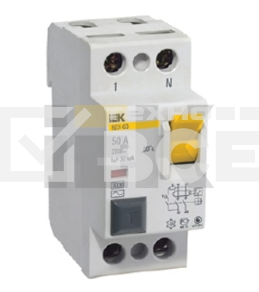 Выключатель дифференциальныйУЗО Iek MDV10-2-050-030 ВД1-63 2Р 50А 30мА ИЭК