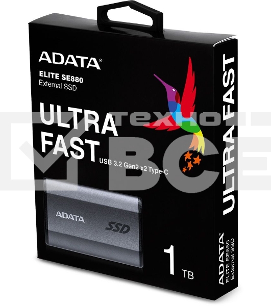 Внешний накопитель SSD ADATA 1Tb USB3.2 , SE880, R/W 2000MB/2000MB/s, серый