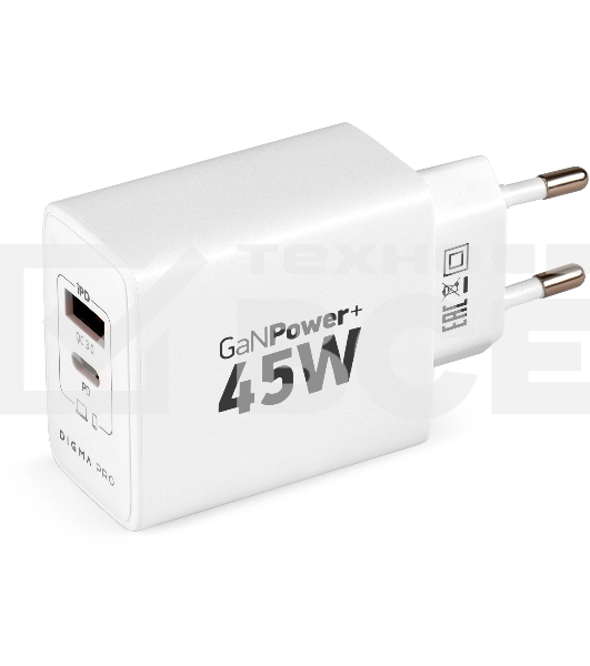 Сетевое зарядное устройство Digma Pro DPW4A 45W 3A (PD+QC) USB-C/USB-A универсальное белый (DPW4A5GX11WH)
