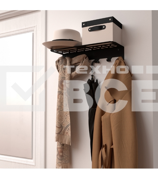 Полка для хранения одежды в стиле лофт Rexant черный, настенная