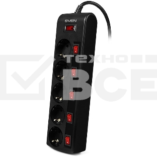 Сетевой фильтр Sven SF-05PL 1,8 м (5 розеток) черный 